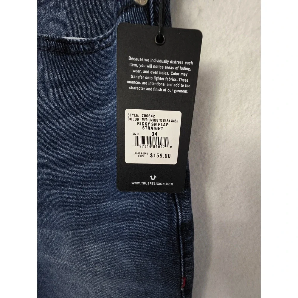 True Religion Ricky SN FlapStraight  Style 700642 Medium Rustic Barn Wash 34x32